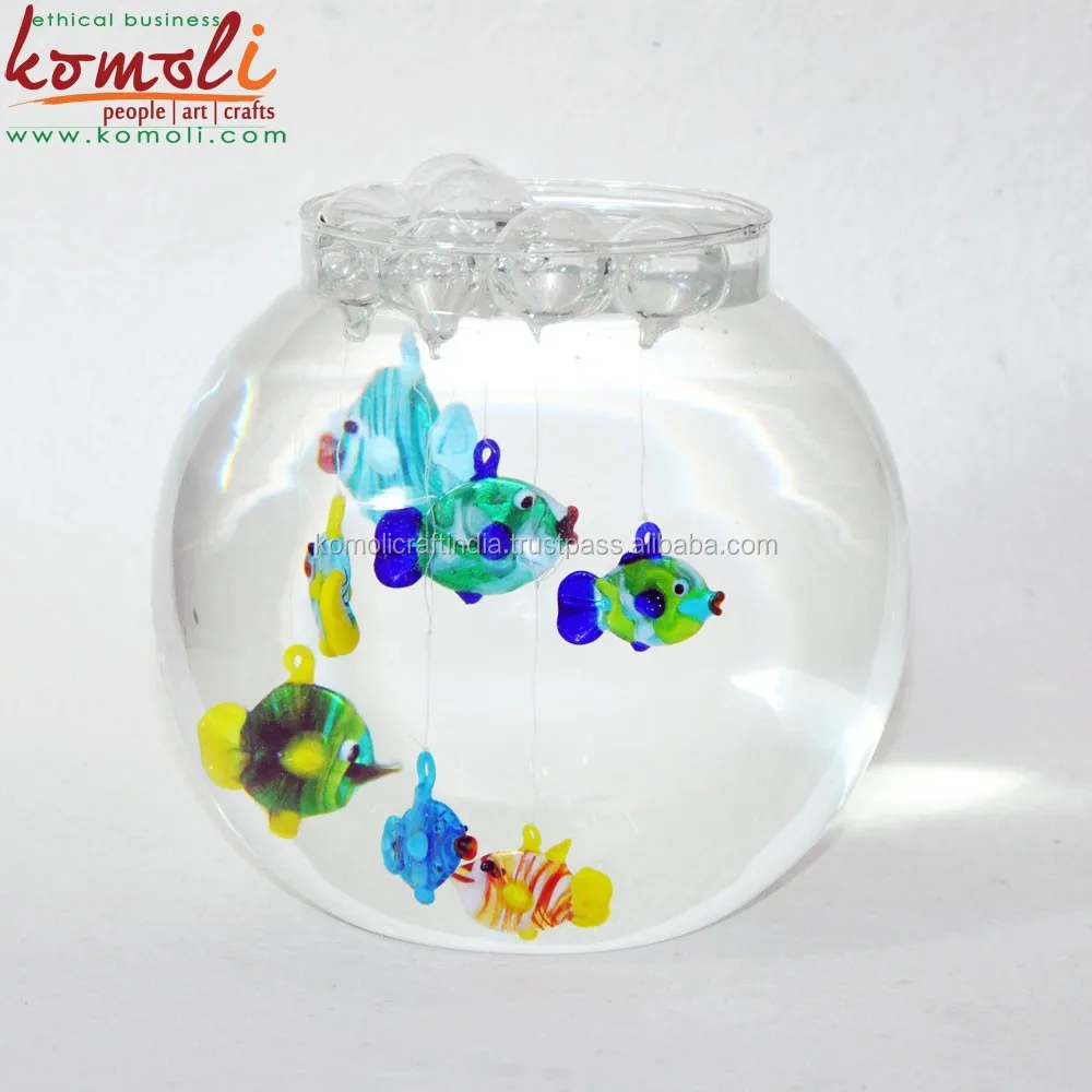 Маленькая плавающая стеклянная фигурка рыбы для украшения аквариума