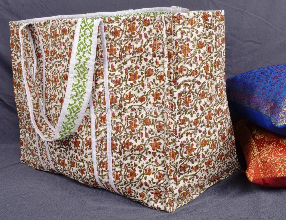 Cotton Hand Block Printed Reversible Bag Quilted Beach Large Gypsy Tote Bag Ladies Purse Wholesaler from India