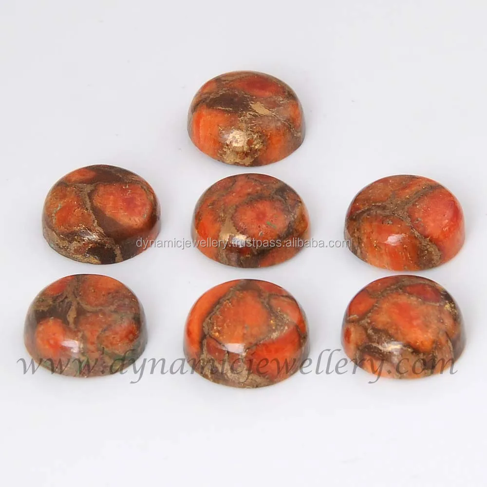 Semi Precious Orange Copper Turquoise 9 mm Round Shape Stone