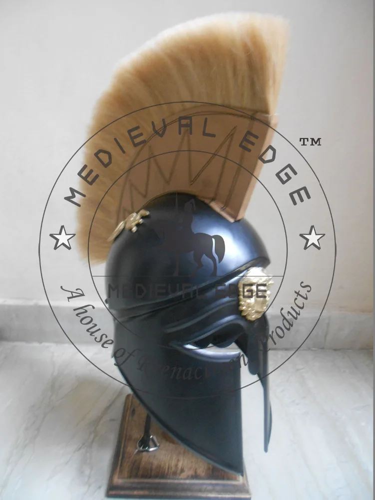 Royal Sparta & Greek Barbuti Black Helmet Ancient Helmet With Plume At An Affordable Price Largest Manufacture Company