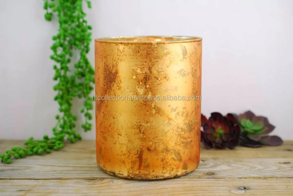 mercury glass votive candle holder wholesale for wedding decoration gold marble finish 4028