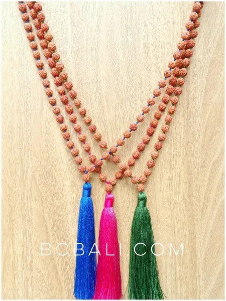 organic wood rudraksha strand necklaces tassels yoga handmade