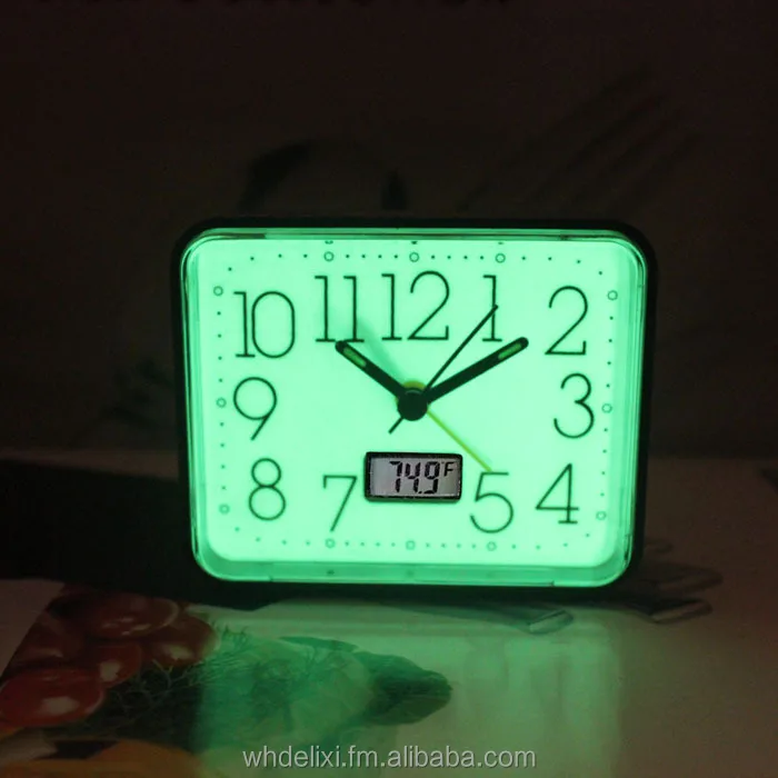 square glow in the dark alarm clock with temperature, luminous alarm clock