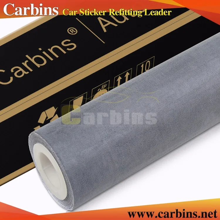 Carbins Alcantara Fabric Big Pile Car Stickers Grey Color Roll Luxury Car Interior Styling Fabric Vinyl Wrap Alcantara Wrap