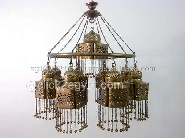 BR380 Gorgeous Brass Ring 9 Down Light Moroccan Beaded Chandelier