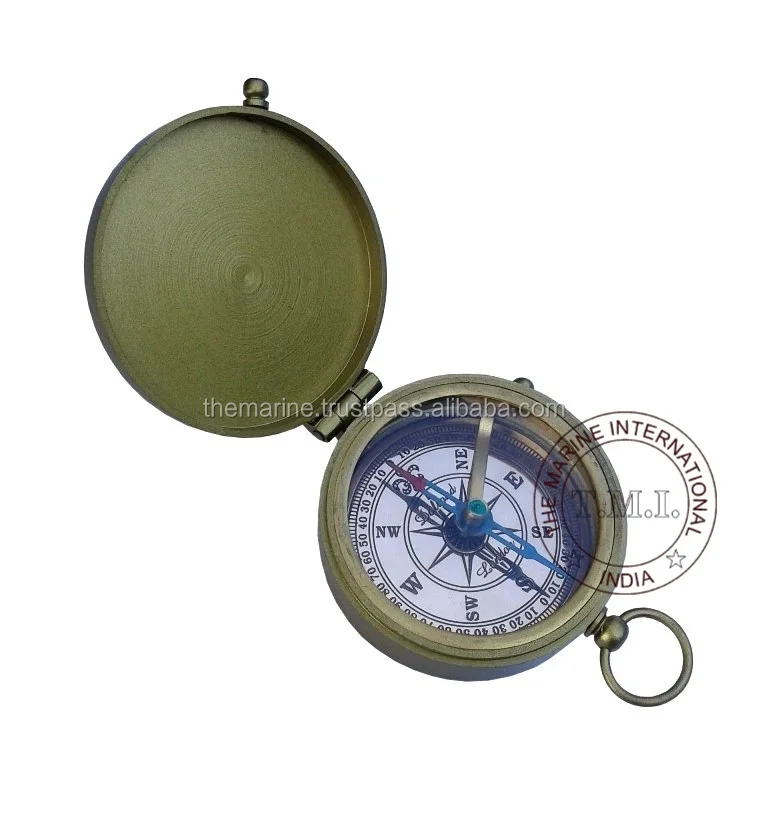 Brass Antique Pocket Compass Dial 2 W/lid Collectible Nautical Marine Ship Compass with Copper Vintage Look IN;7911145 Pointer