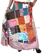 Indian Vintage Silk Sari Patchwork double layered and reversible wrap-skirt Magic Around skirts dress beach wear Wraparound