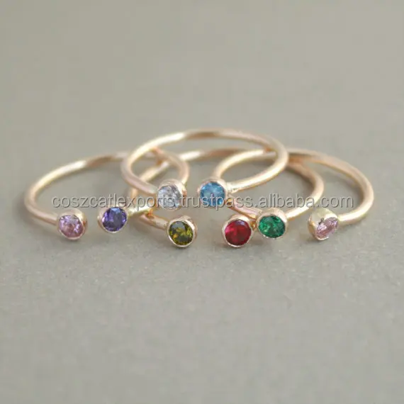 Dual Birthstone Gold Two Stone Gemstone Stacking Couples Gold-Filled Horseshoe Ring