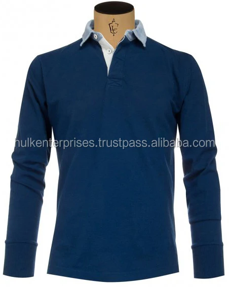 100% Cotton 250-270 gsm Heavyweight Long Sleeve Navy Blue Rugby Jersey