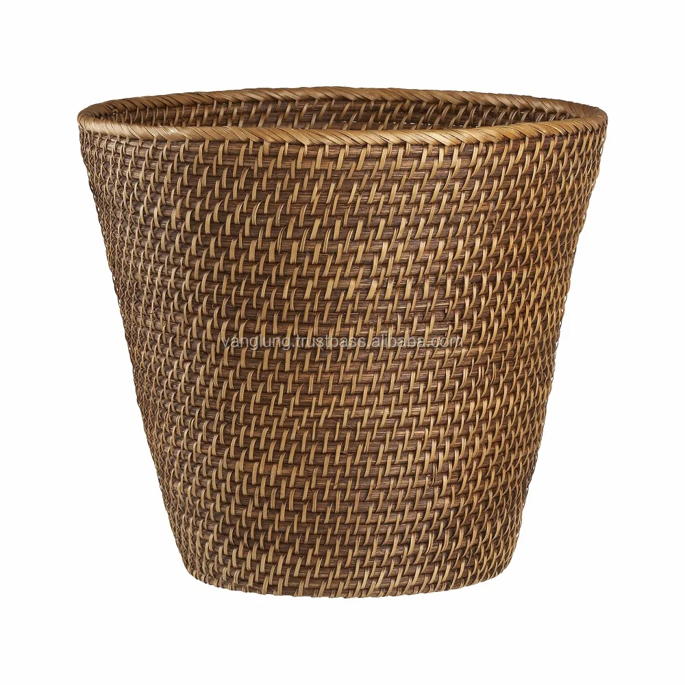 Eco-Friendly Rattan Tapered Waste Basket/Trash Can PC Material Storage Holder
