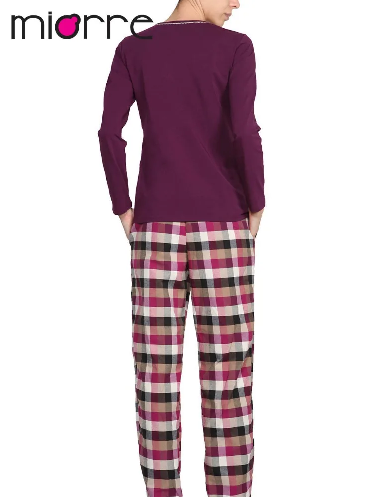 
Miorre OEM Wholesale Women Long Sleeve Elegant Lace Details & Comfort Cut Pajamas Set 