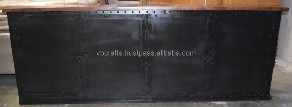 Industrial Antique American Style Metal Riveted  Mango Wood Top Extra Long Restaurant Home Bar Cafe Club Pub Bar Counter