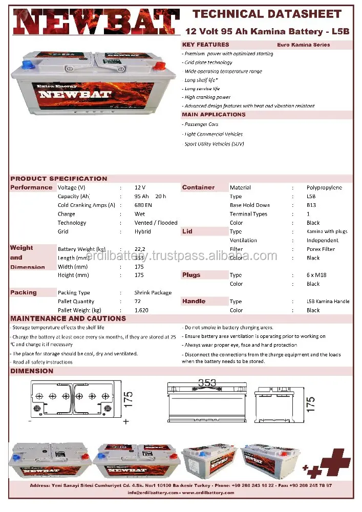 Автомобильный аккумулятор типа din 95 Ач для европейских автомобилей