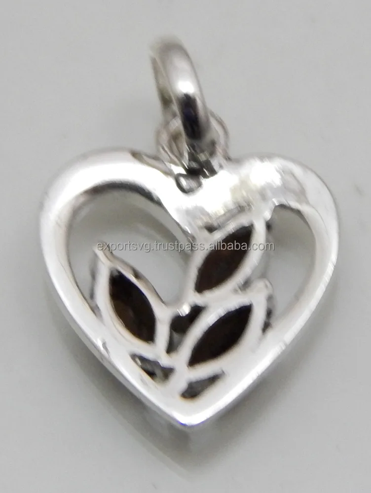 925 Sterling Silver Jewelry Smoky Quartz Trendy Heart Pendant Women Small Natural Gemstone Rhodium Silver Featuring Gold Pearl