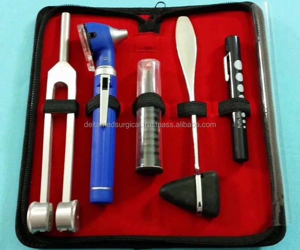 LED FIBER OPTIC Otoscope Tuning Fork C128 Taylor Hammer Diagnostic ENT SET BLUE