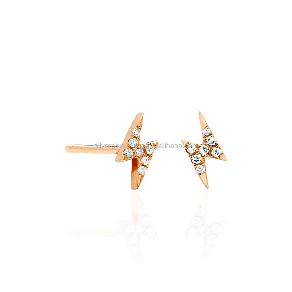 14k Gold H Color SI Diamond 8 mm Thunderbolt Stud Earrings At Wholesale Price