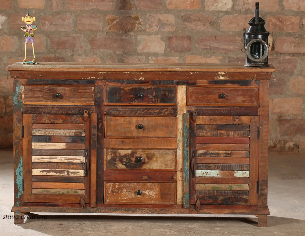 Reclaimed Wood 2 Shutter Door 6 Drawer Cabinet Rustic Reclaimed Wood Shutter Door 2 Drawer Small Buffet Cabinet