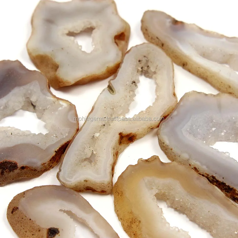 Unpolished Agate Slice Druzy Hole In Between Loose Stone For Jewelry Fashion Round Moissanite Diamond Loose