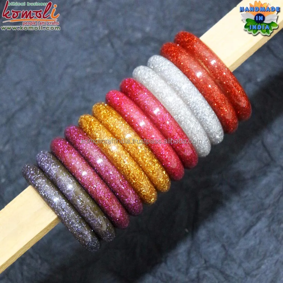 Golden glitter resin acrylic Indian fashion jewellery bracelet bangle