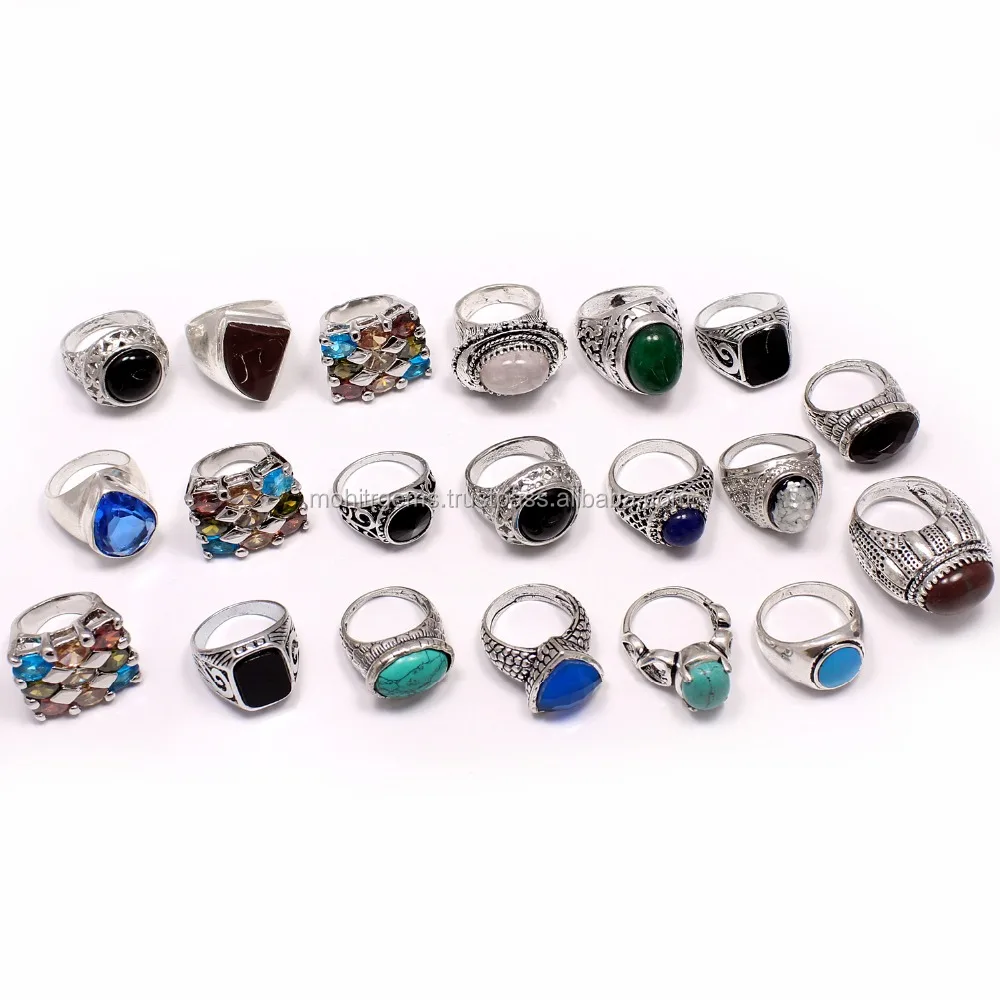 Mix Stones Silver Plating Nickel Free Brass Vintage Handmade Beautiful Rings