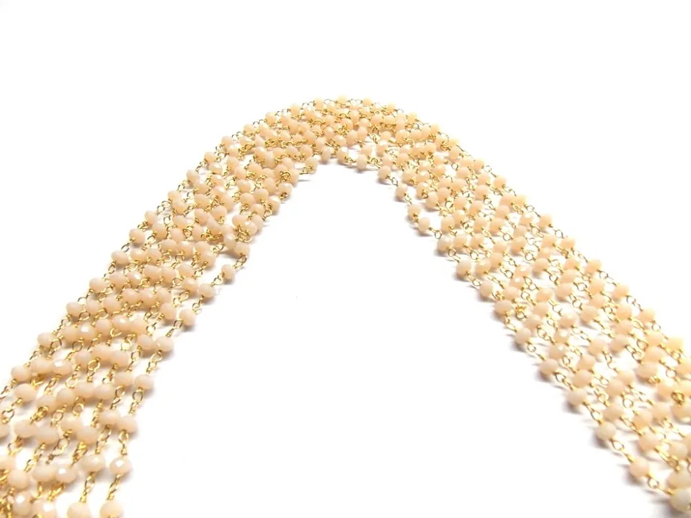 Pink Chalcedony Gold Plated Wire Wrapped Wholesale Rosary Coin Charm Mystic Beads Nugget Hydro Beads Chain