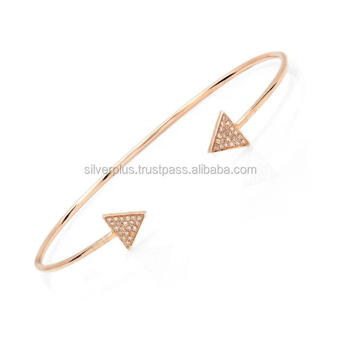New Design 14k Solid Gold 0.13 Carat Diamond Open Arrow Adjustable Bangle Wholesale Manufacturer Jewelry Supplier