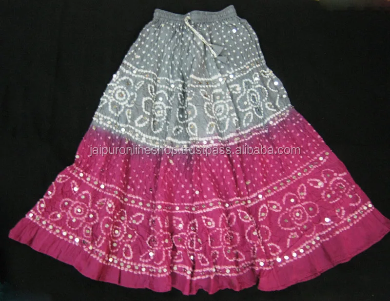 Rajasthani Bandhej Design Girls Indian Cotton Long Skirt