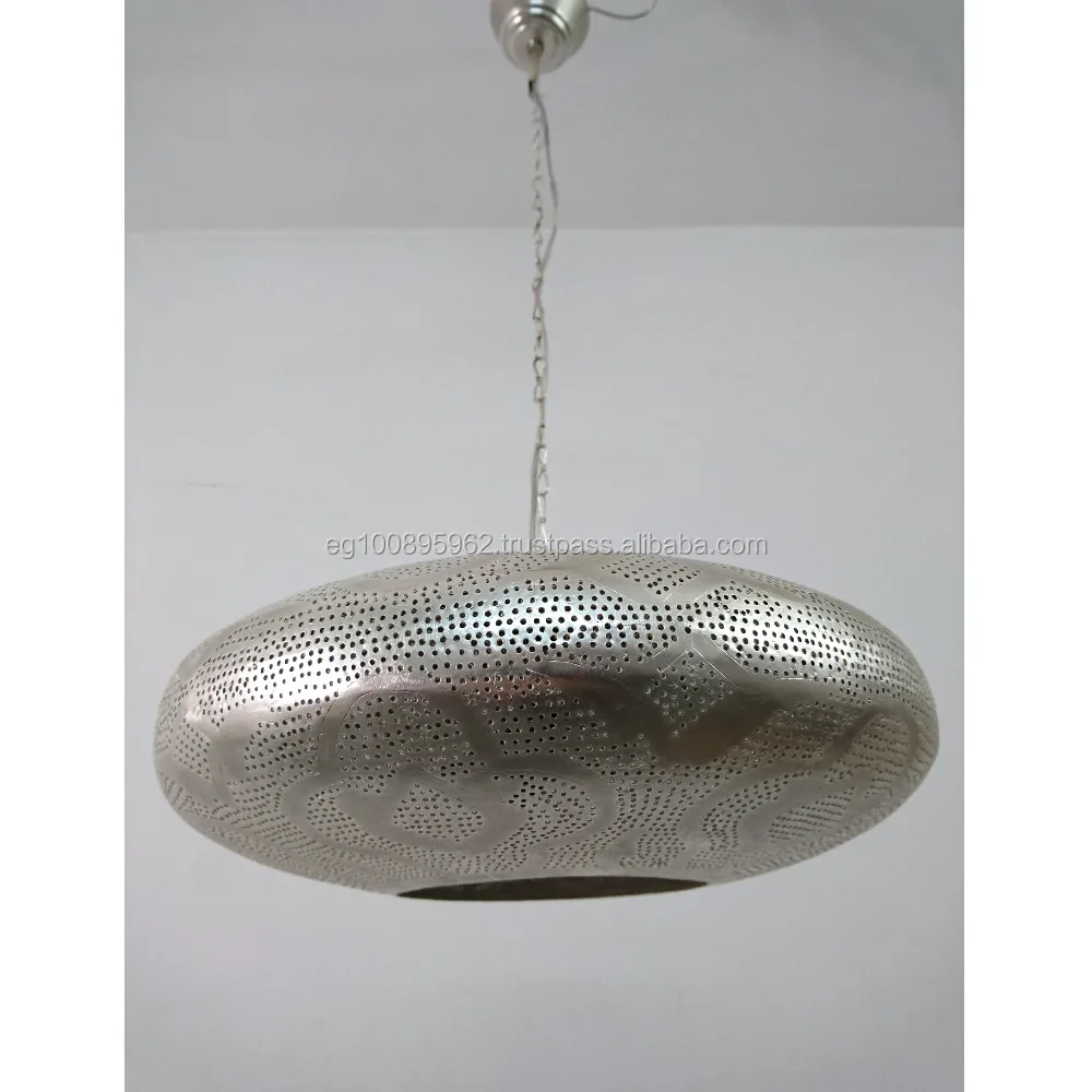 B254 Silver Plated Steel Egyptian Oriental Moroccan Pie Lampshade Hanging Lamp