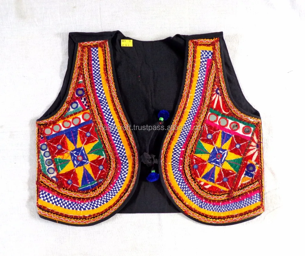 Vintage mirror work kutch embroidered jacket - Wholesale hand embroidery sleeveless vest- Indian women waistcoat - koti - shrug