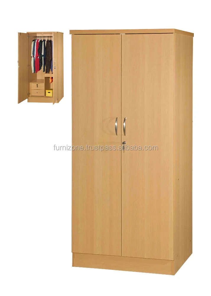 Modern Living Design 2-Door WARDROBE with 2 Drawers Thick Top Panel MDF Material Malaysia Manufactured Bedroom Closets 1235