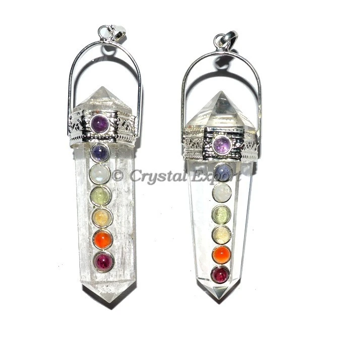 Crystal Pyramid Pendants : Crystal Quartz Double Pointed Chakra Pendants