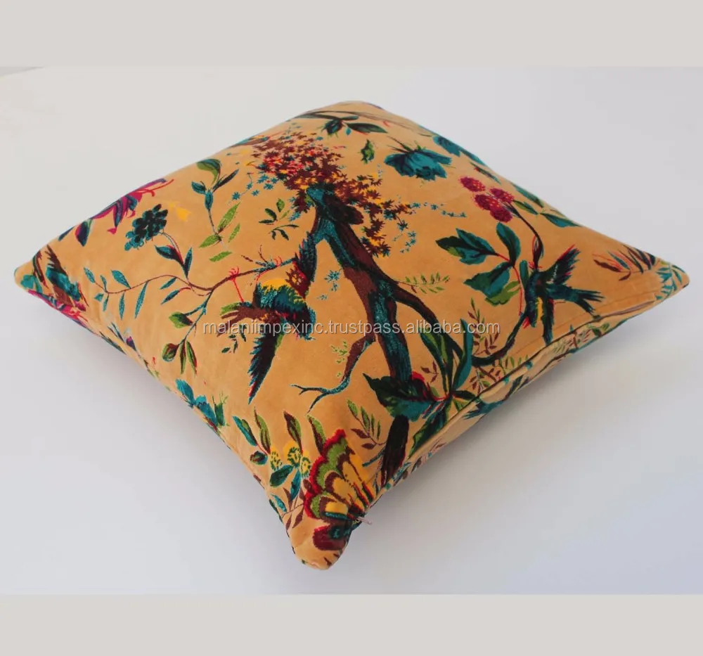 New Arrivals 2022 Fair Trade LOW MOQ Bird Design Screen Print Decorative Velvet Cushion Cover 18X18