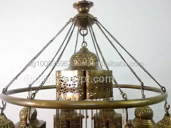 BR380 Gorgeous Brass Ring 9 Down Light Moroccan Beaded Chandelier