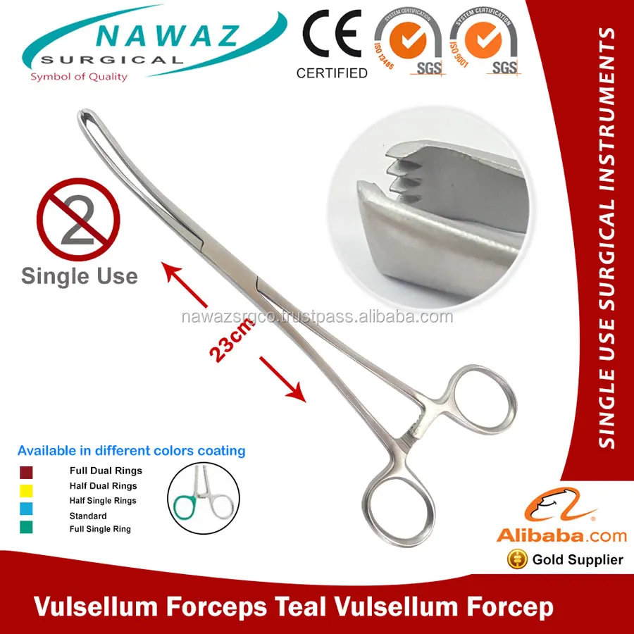 
Vulsellum Forceps, Teal Vulsellum Forcep Curved 
