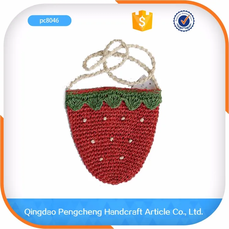 Green color handbag fabric bag paper straw kids handbag crochet beach bag