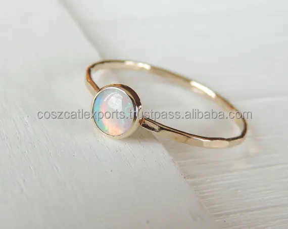 Opal Gem Stone Stack October Crystals Healing Birthstone Gold Hammered Silver Fine Custom Original Jewelry Rings