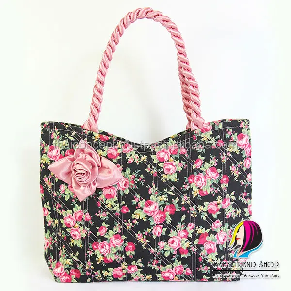 Handbags Vintage Fl Tote Bags With Front Rose Ribbon And A0201