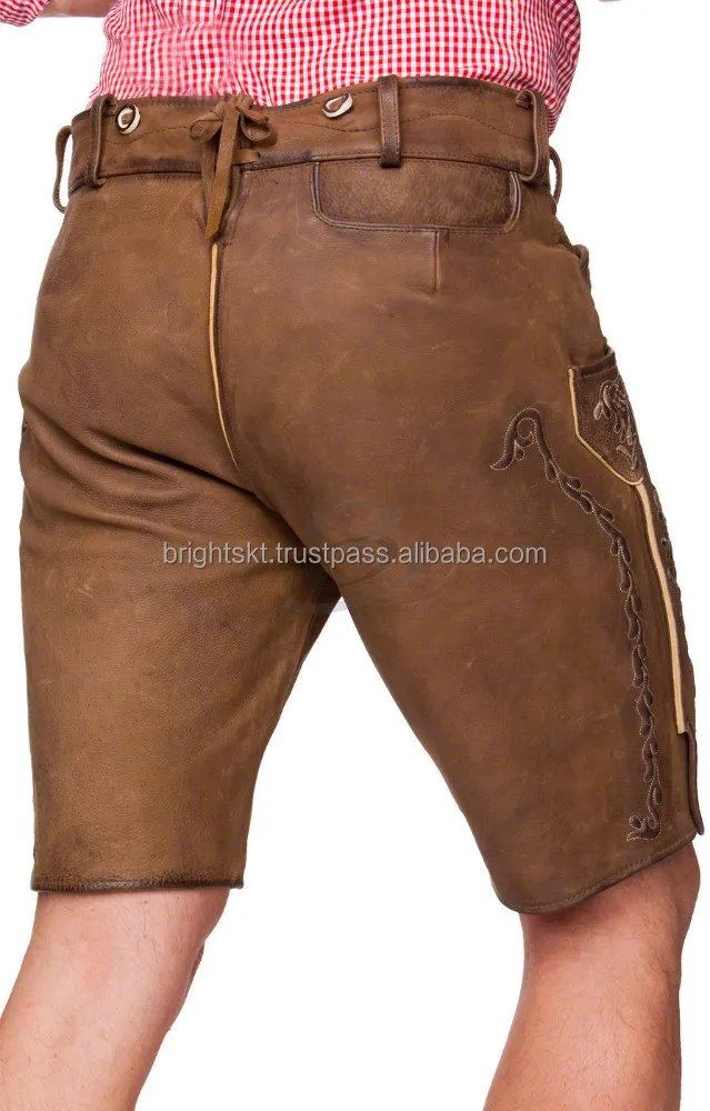Mens Traditional German Bavarian Lederhosen Oktoberfest Light Brown Lederhosen (Bavarian Garments) High Quality Product 2024