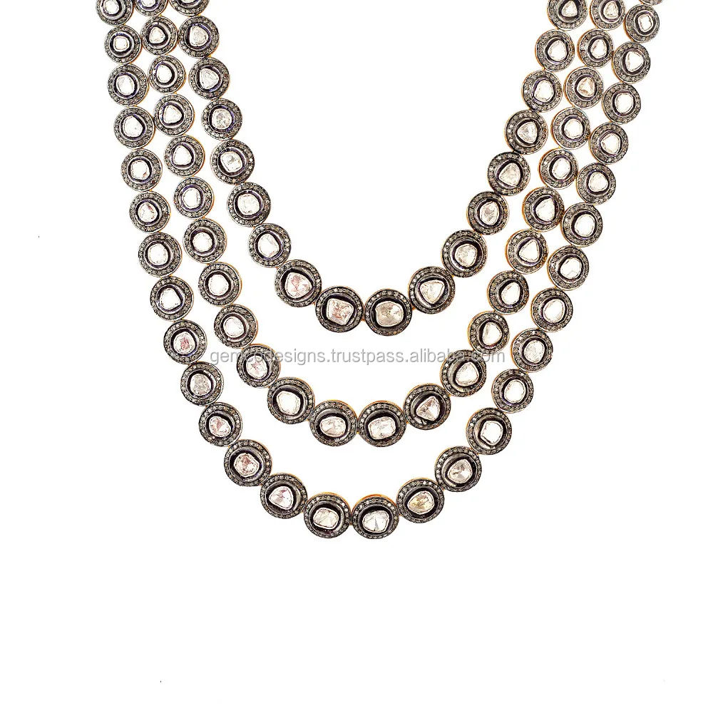 
Uncut & Rose Cut Diamond 14kt Gold 925 Sterling Silver Princess Necklace Jewelry 