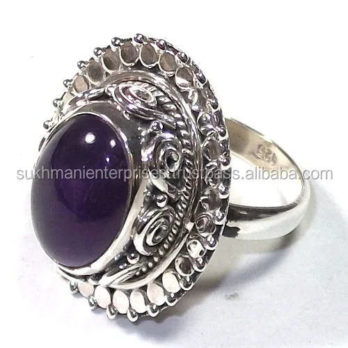 Ring vintage design natural purple amethyst gemstone pure sterling silver handmade ring