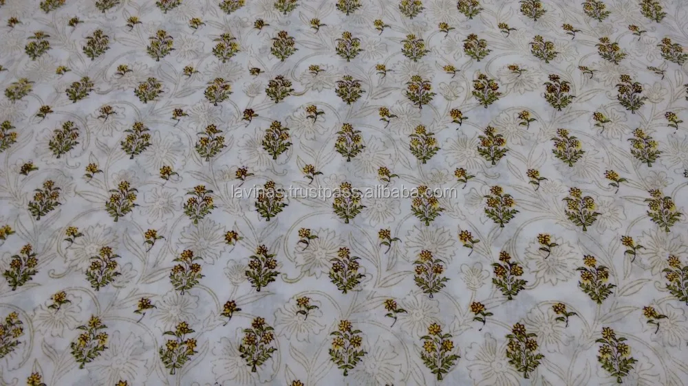 Indian Hand Block Printed Cotton fabric Floral Print Jaipuri Sanganeri Fabric