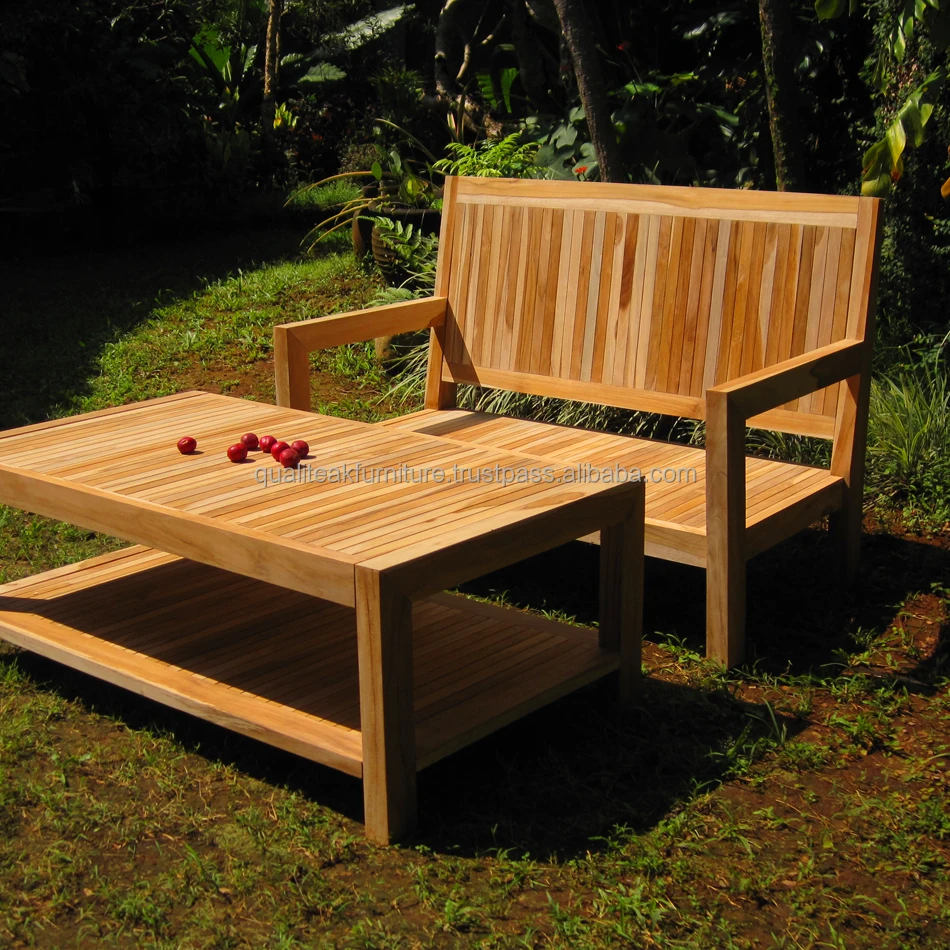 Outdoor deep seat bench wih table solid teak wood by indonesia furniture manufacturer