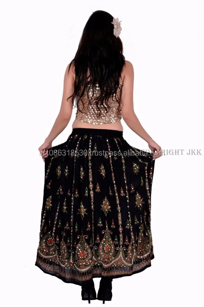 Hippie Boho Gypsy Tribal Batik Cotton Skirt Dress Handmade Casual Sequin Work Long Embroidered Skirts Wrap wholesale