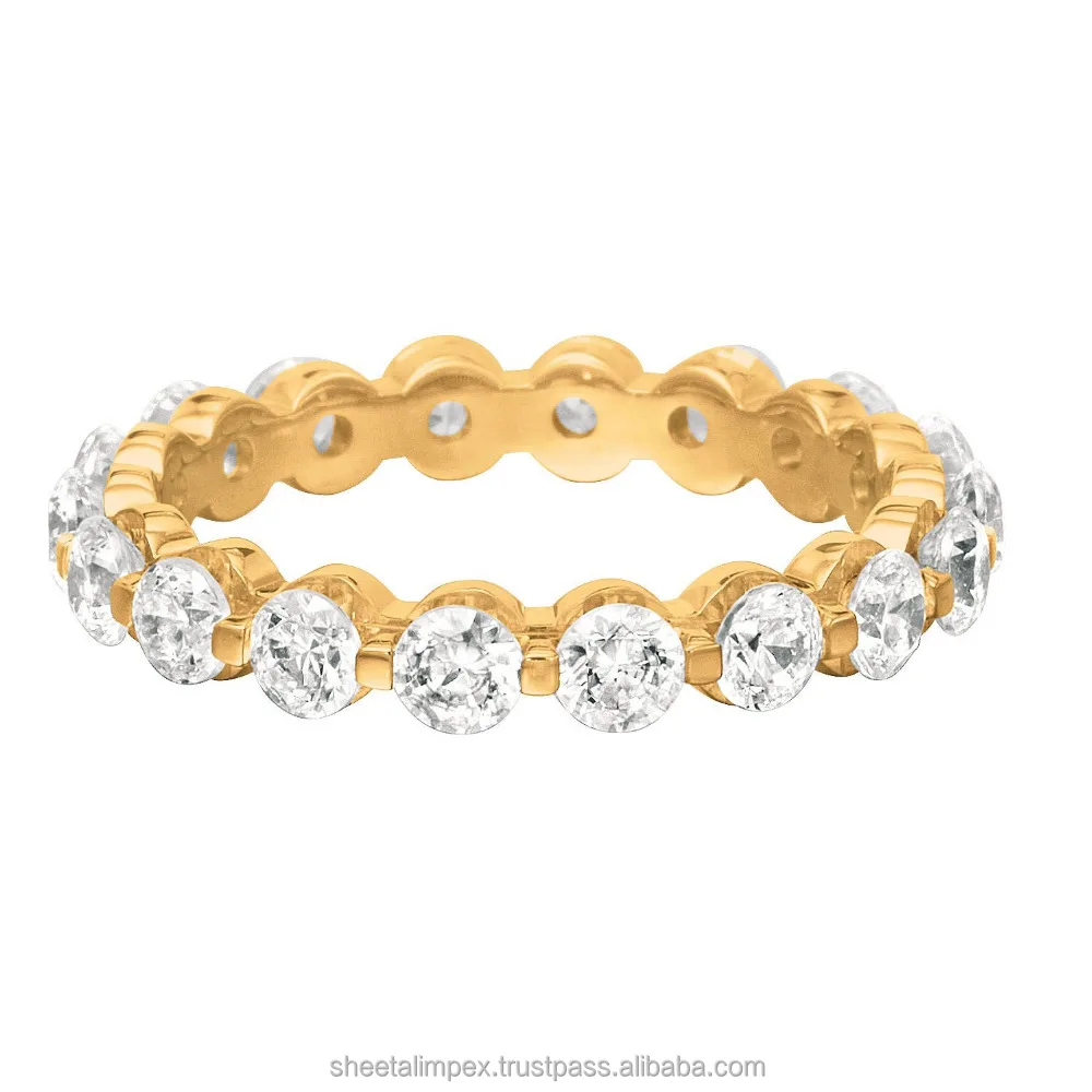 
Sheetal Impex 1.70 Ctw SI Clarity FG Color Round Shape Real Natural Diamonds Studded 18 Kt Yellow Gold Eternity Ring 
