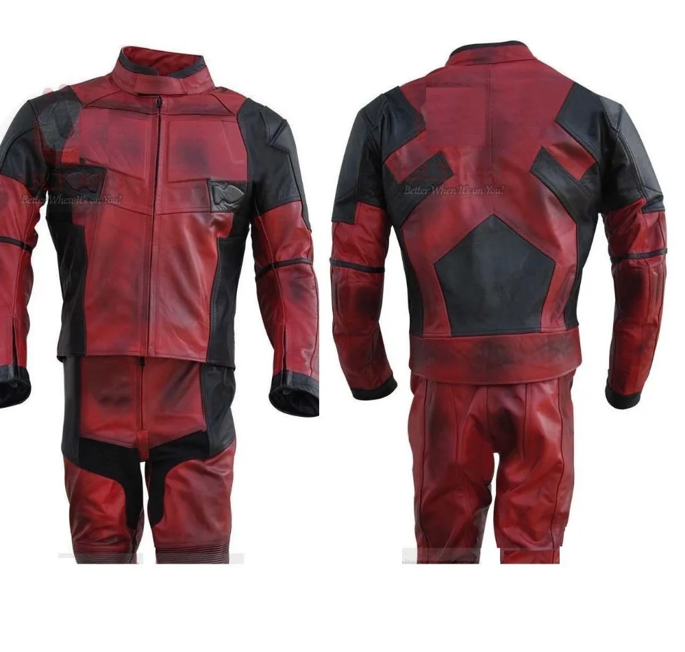Marvel Red Black Real Leather Suit Jacket Pants For Both Custom, Motorcycle use