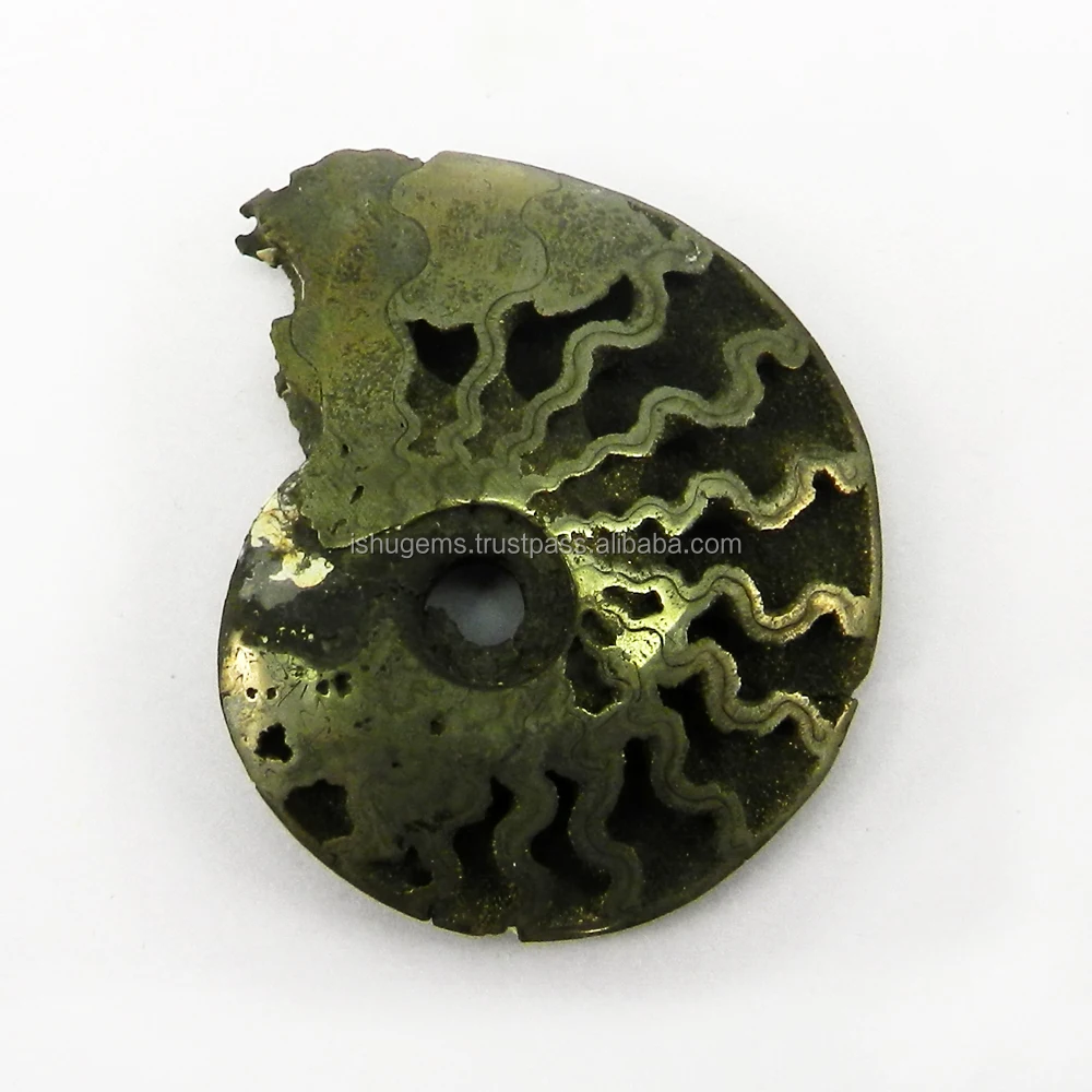 Iridescent Russian Natural Fools Gold Pyrite Ammonite 5.0x3.8cm Fancy Uneven 22.65 Gms Loose Gemstone IG3279