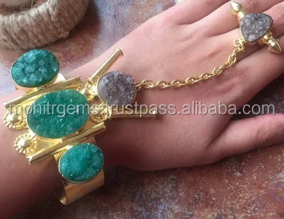 22 Carat Gold Plated Druzy Pipe Bullet Beautiful Ring Handharness