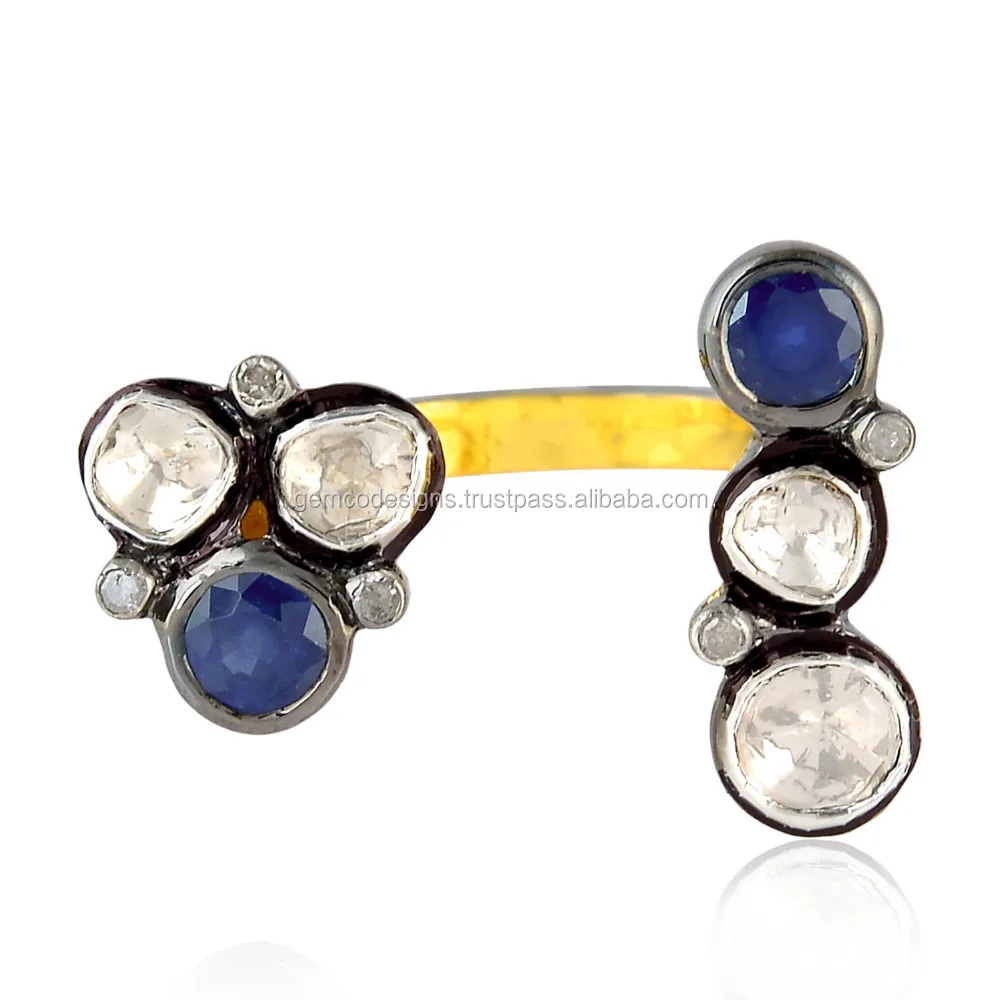 18k желтое золото между пальцами кольца драгоценный камень производство ювелирных изделий Индии