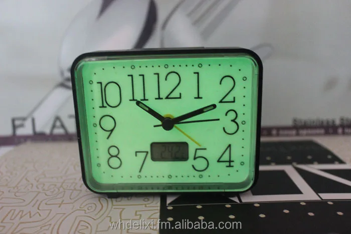 square glow in the dark alarm clock with temperature, luminous alarm clock
