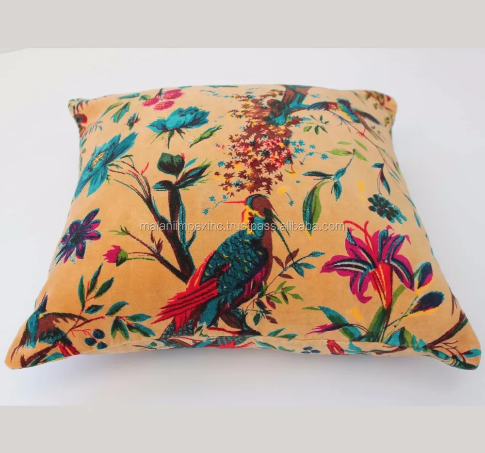 New Arrivals 2022 Fair Trade LOW MOQ Bird Design Screen Print Decorative Velvet Cushion Cover 18X18